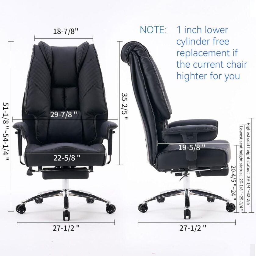 Large Tall Office Chair 400 lbs Wide Seat, Leather High Back Executive Office Chair with Footrest, Ergonomic Office Chair Lumbar Support to Relieve Lower Back Pain (Beige) - Image 33