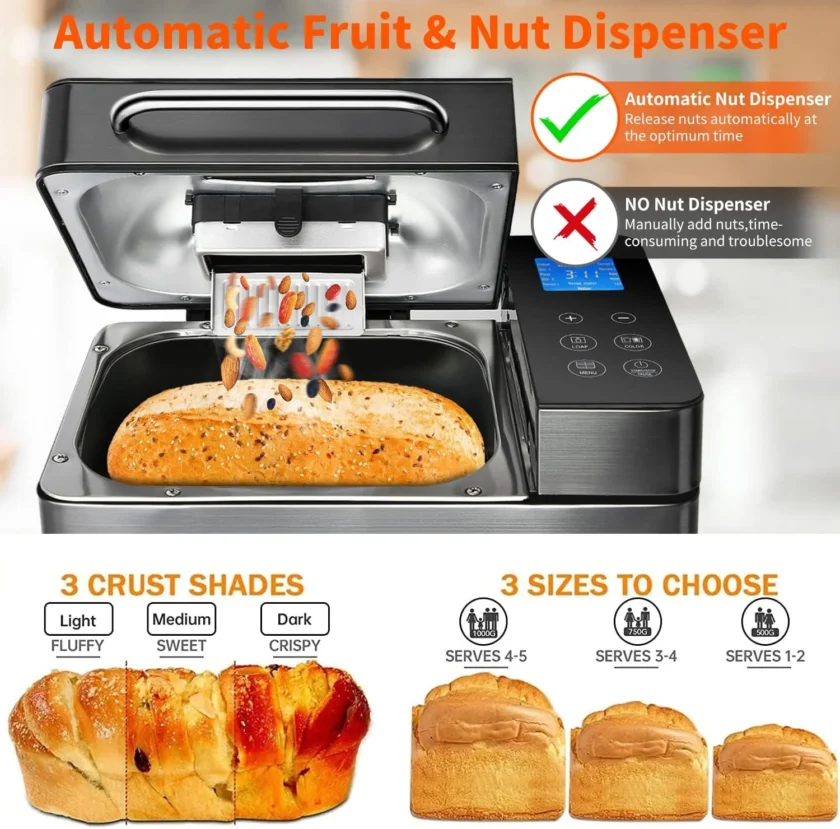 KBS 17-in-1 Stainless Steel Bread Machine with Dual Heaters - Image 6