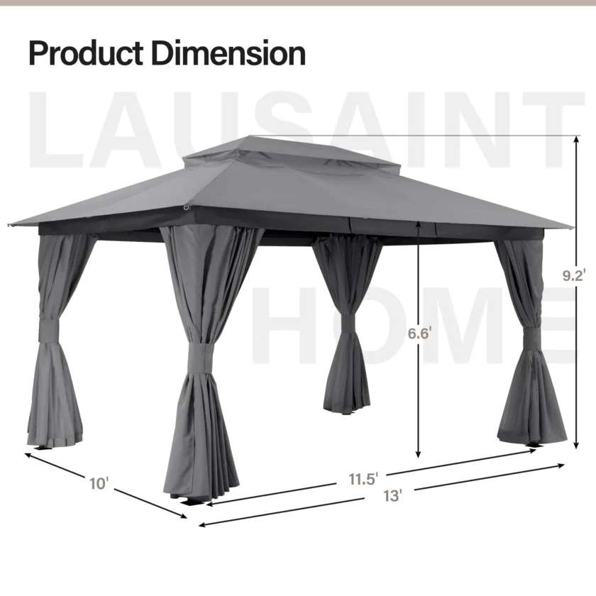 LAUSAINT HOME Outdoor Patio Gazebo 10'x13' with Expansion Bolts - Image 4