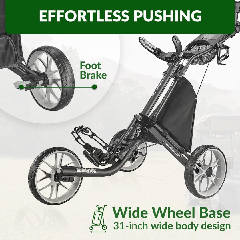 3Wheel Golf Push Cart - Golf Trolley Foldable Collapsible Lightweight Pushcart with Foot Brake - Easy to Open & Close - Image 7