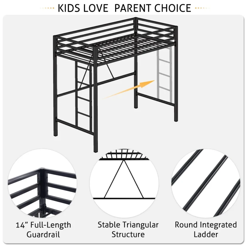 SHA CERLIN Junior Loft Bed Twin Size, Heavy Duty Twin Bed Frame - Image 5