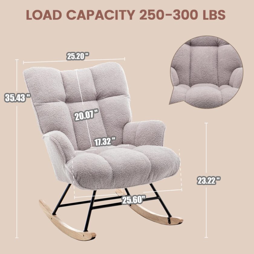 SAETSFEG Nursery Rocking Chair with High Backrest - Image 6