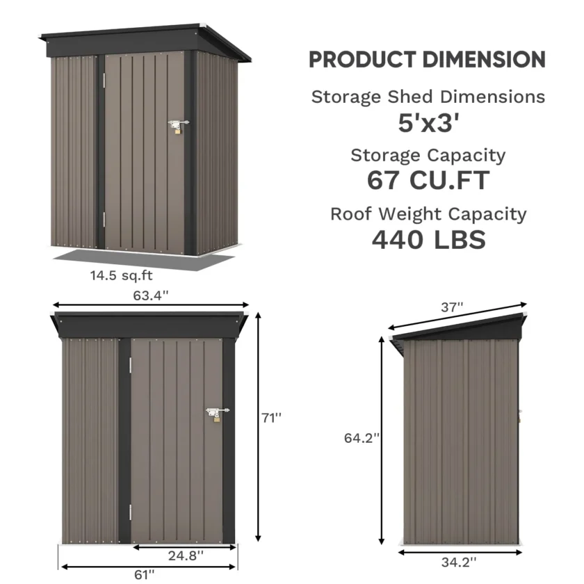 Patiowell 5x3 FT Outdoor Storage Shed for Backyard Garden Patio Lawn - Image 6