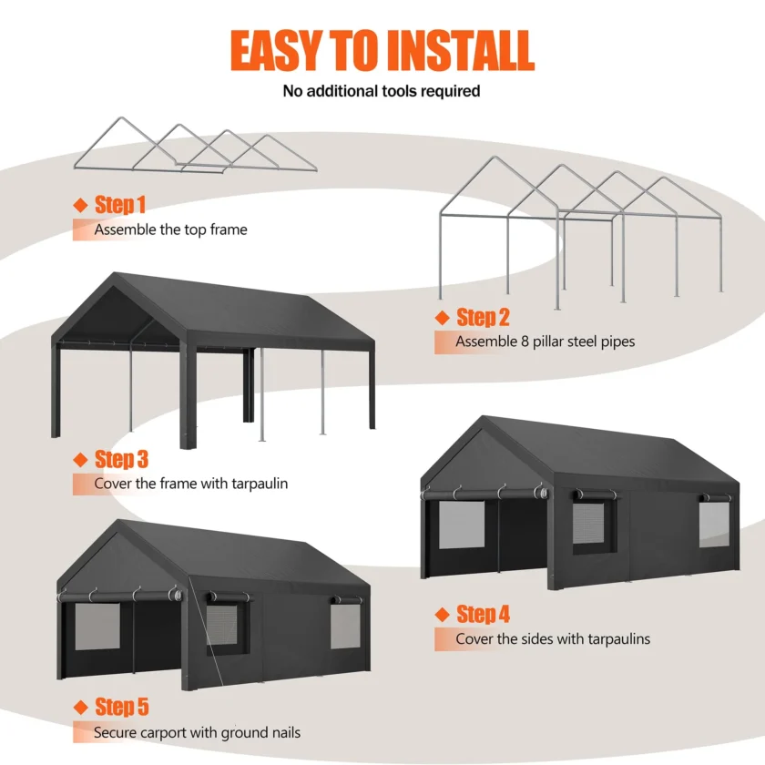 JYQAQA 12x20 FT Heavy Duty Carport Canopy - Image 4