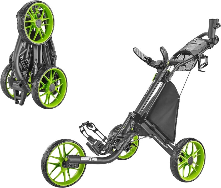 3Wheel Golf Push Cart - Golf Trolley Foldable Collapsible Lightweight Pushcart with Foot Brake - Easy to Open & Close