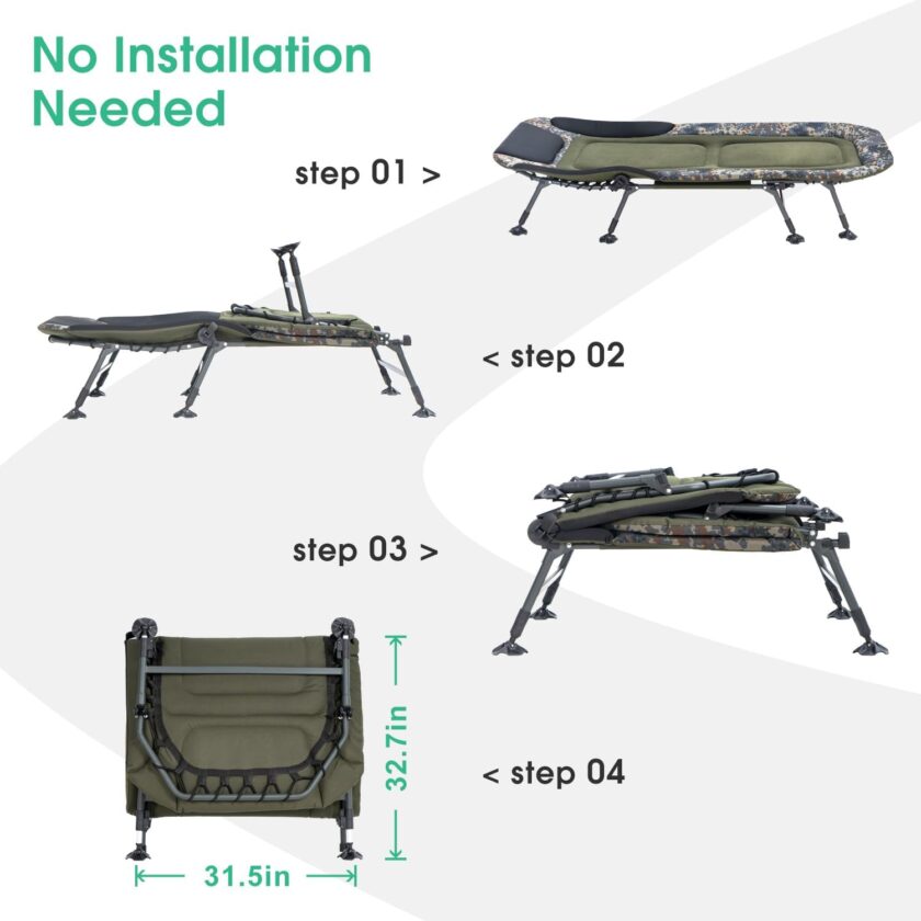 Camping Cots for Adults 330Lbs with Carry Bag, Heavy Duty Folding Bed with Soft Padded Cushion, Portable Military Cot for Hunting, 180° Adjustable Reclining Outdoor Lounger - Image 5