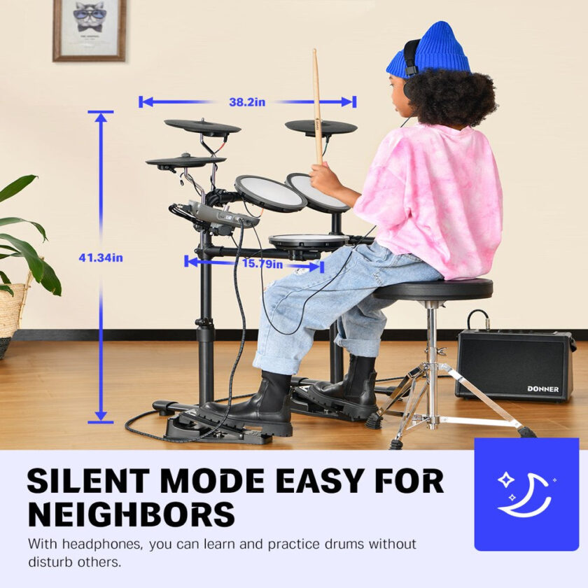 Donner Electric Drum Set For Kids Beginner, 68+ Sounds, Quiet Mesh Pad - Image 5