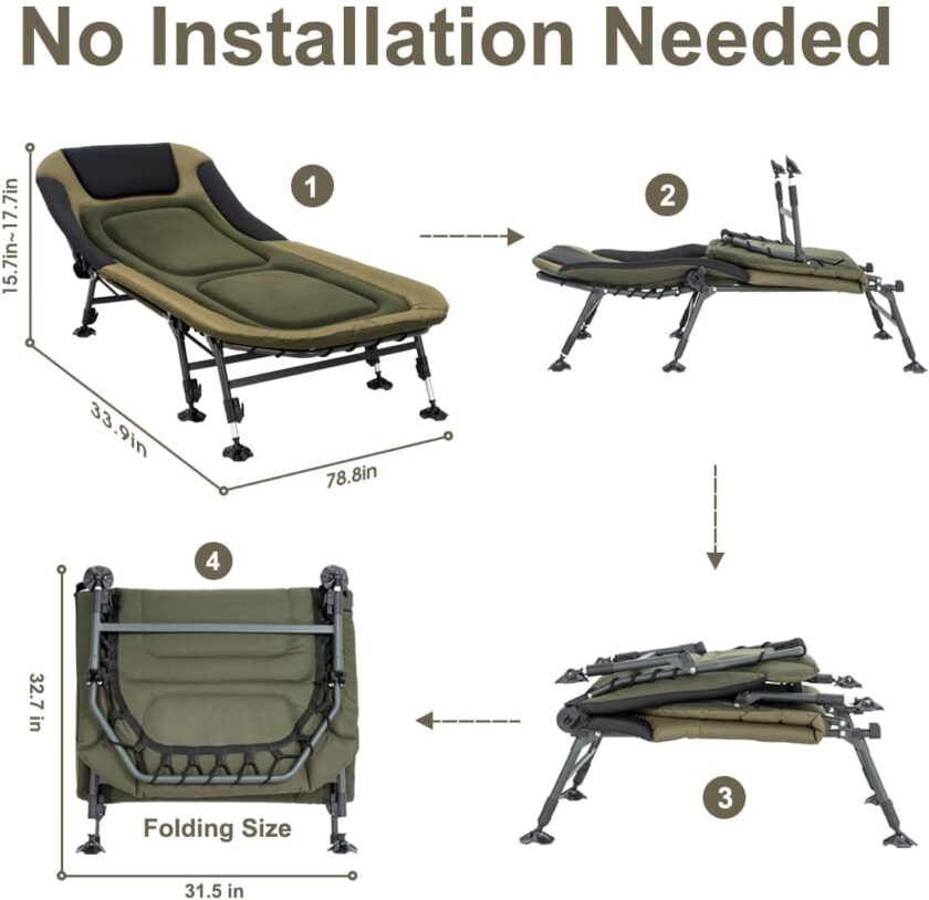 Camping Cots for Adults 330Lbs with Carry Bag, Heavy Duty Folding Bed with Soft Padded Cushion, Portable Military Cot for Hunting, 180° Adjustable Reclining Outdoor Lounger - Image 13