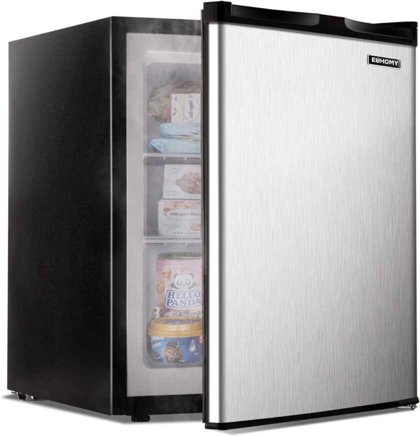 Upright freezer, 3.0 Cubic Feet, Single Door Compact Mini Freezer with Reversible Stainless Steel Door, Small freezer for Home/Dorms/Apartment/Office (Silver) - Image 6