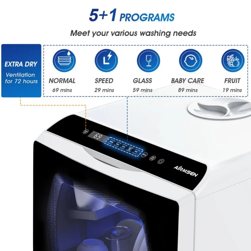 Portable Countertop Dishwasher with 5-Liter Built-In Water Tank and Air-Dry Function, 5 Washing Programs - Image 3