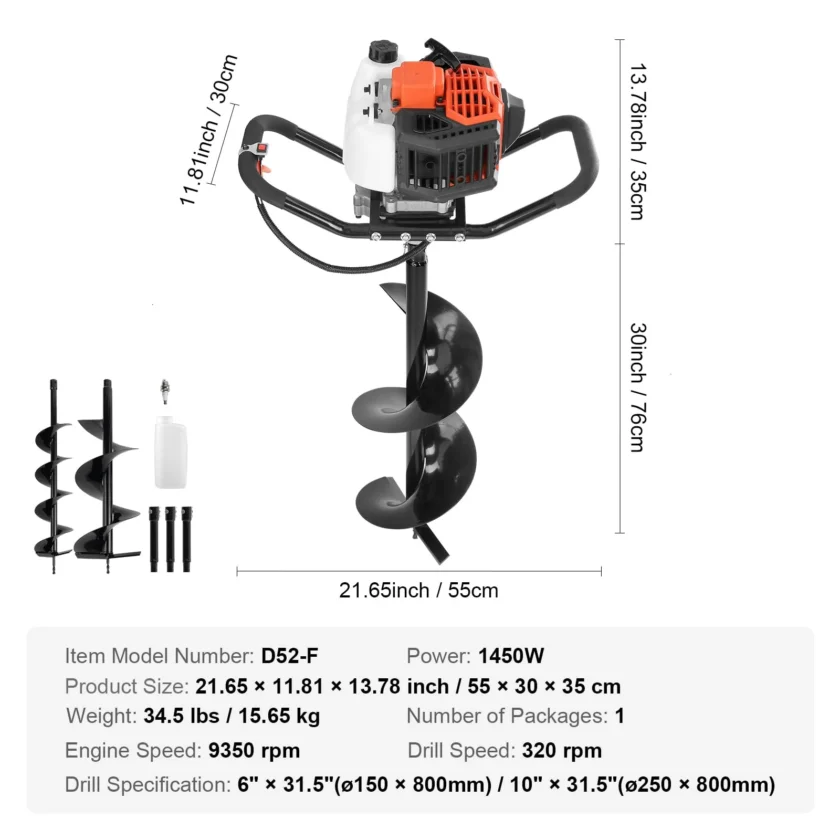 VEVOR 52cc 1450W Auger Post Hole Digger - Image 4