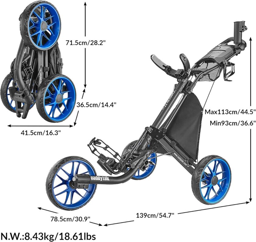 3Wheel Golf Push Cart - Golf Trolley Foldable Collapsible Lightweight Pushcart with Foot Brake - Easy to Open & Close - Image 12