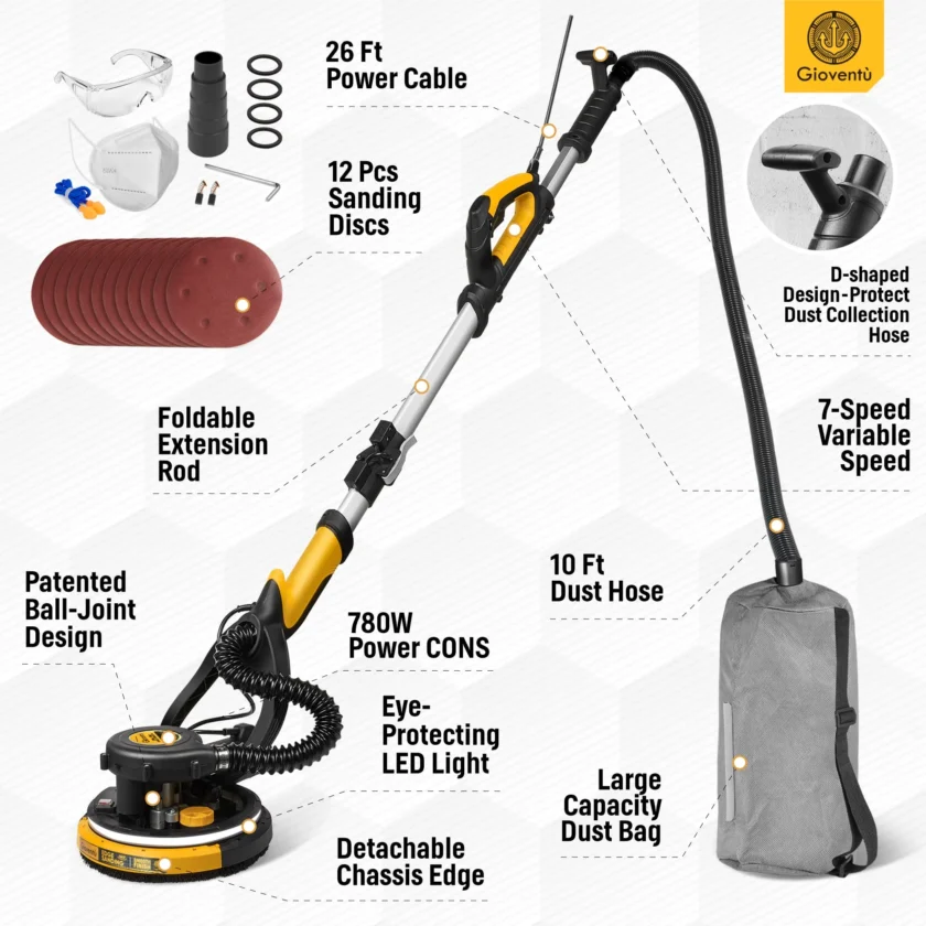 Giovent�� Electric Drywall Sander with Vacuum for Popcorn Ceiling - Image 3