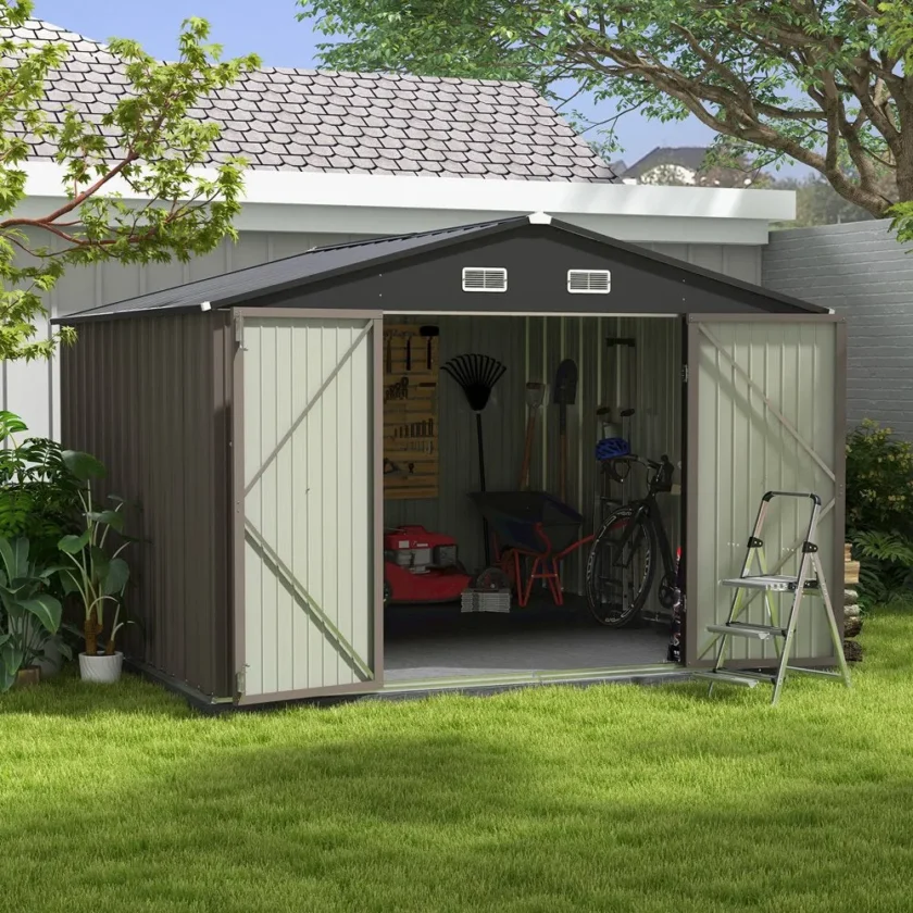 Patiowell 10 x 10 ft Outdoor Storage Metal Shed with Sloping Roof and Double Lockable Door - Image 2