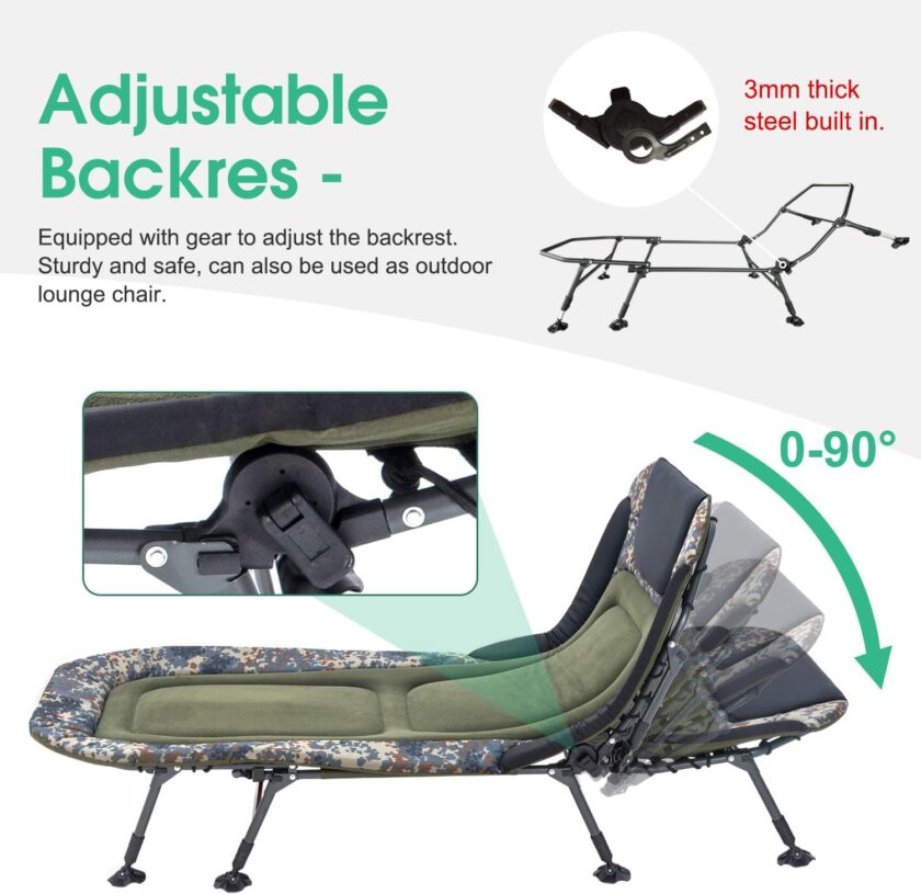 Camping Cots for Adults 330Lbs with Carry Bag, Heavy Duty Folding Bed with Soft Padded Cushion, Portable Military Cot for Hunting, 180° Adjustable Reclining Outdoor Lounger - Image 3