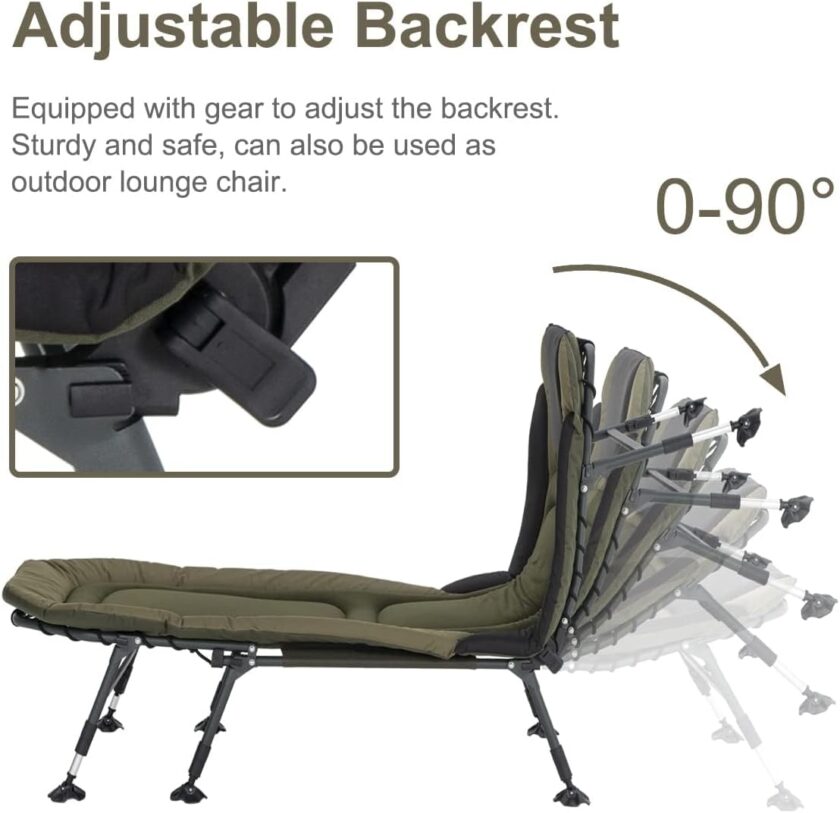 Camping Cots for Adults 330Lbs with Carry Bag, Heavy Duty Folding Bed with Soft Padded Cushion, Portable Military Cot for Hunting, 180° Adjustable Reclining Outdoor Lounger - Image 11