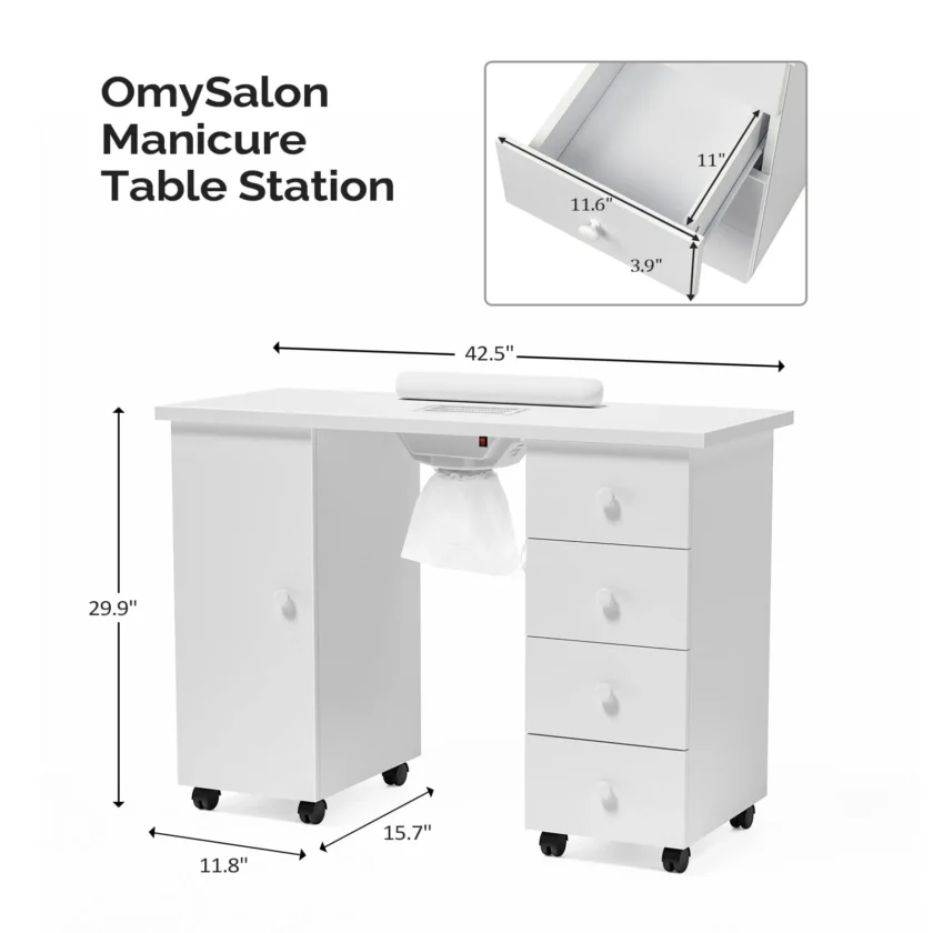 OmySalon Manicure Table Nail Desk w/Electric Downdraft Vent - Image 2