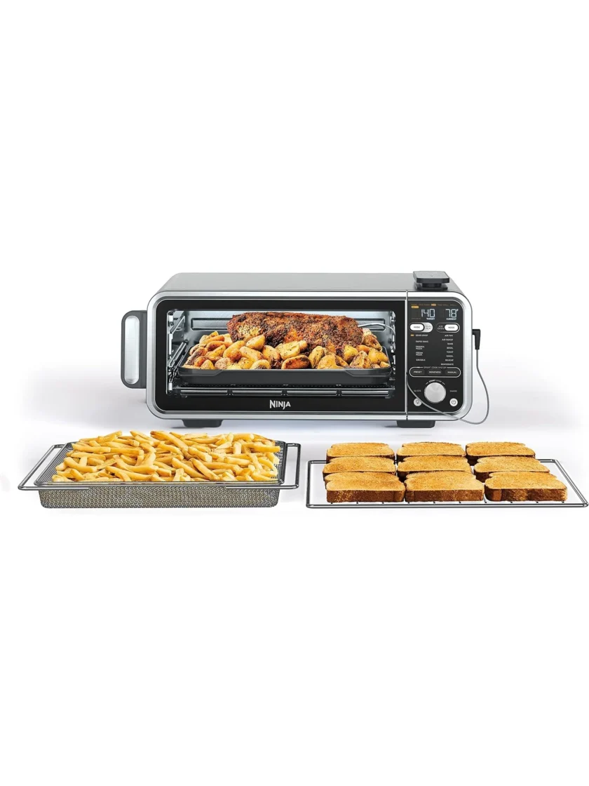 Ninja SP351 Foodi Smart 13-in-1 Dual Heat Air Fry Countertop Oven, Dehydrate, Reheat, Smart Thermometer, 1800-watts, Silver