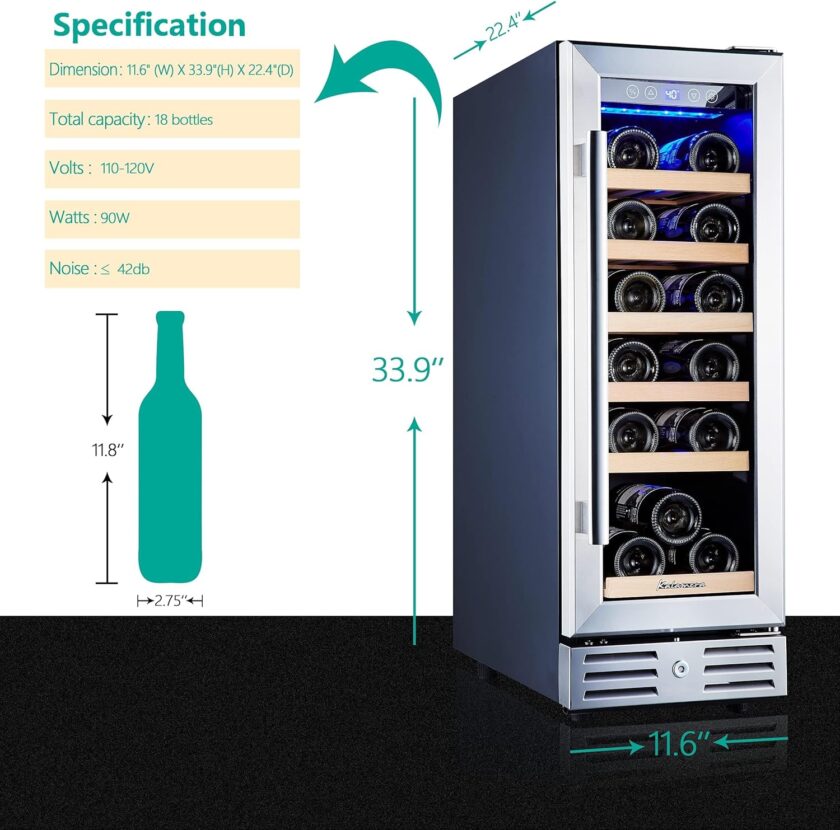 24 inch Wine Cooler, 46 Bottle - Dual Zone Built-in or Freestanding Fridge with Stainless Steel Reversible Glass Door, for Home, Kitchen, or Office. - Image 28