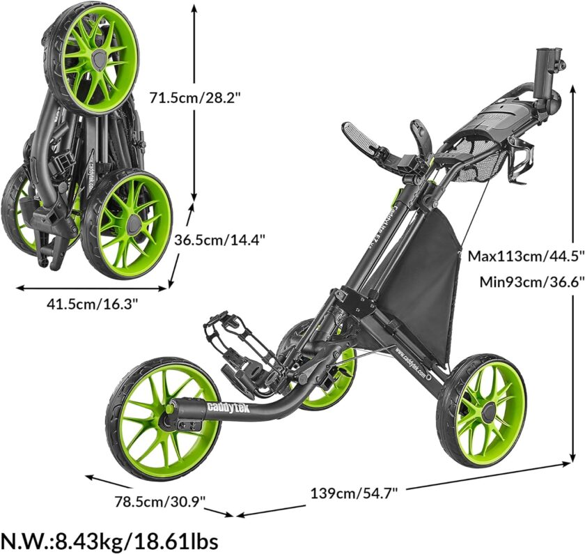 3Wheel Golf Push Cart - Golf Trolley Foldable Collapsible Lightweight Pushcart with Foot Brake - Easy to Open & Close - Image 3