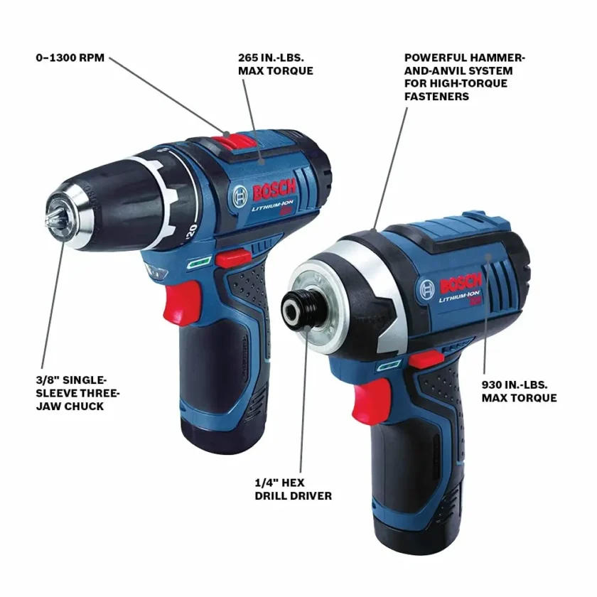 BOSCH CLPK22-120 12V Max Cordless 2-Tool 3/8 in. Drill/Driver and 1/4 in. Impact Driver Combo Kit with 2 Batteries, Charger and Case,Blue - Image 47