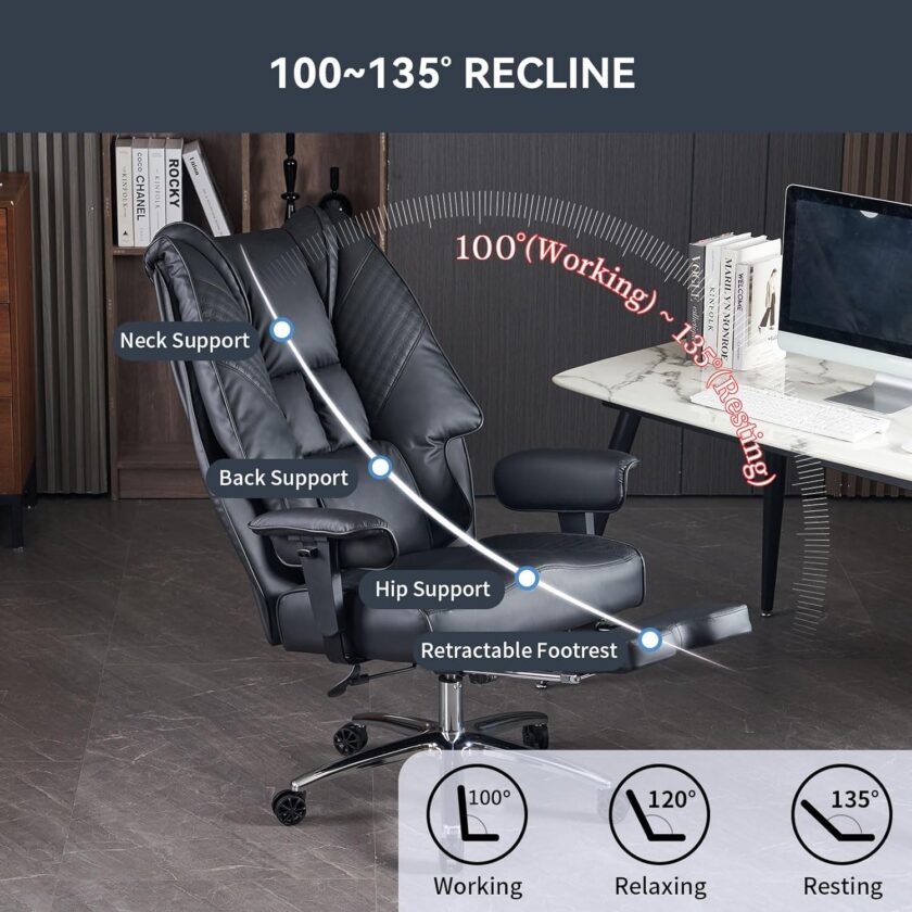 Large Tall Office Chair 400 lbs Wide Seat, Leather High Back Executive Office Chair with Footrest, Ergonomic Office Chair Lumbar Support to Relieve Lower Back Pain (Beige) - Image 36