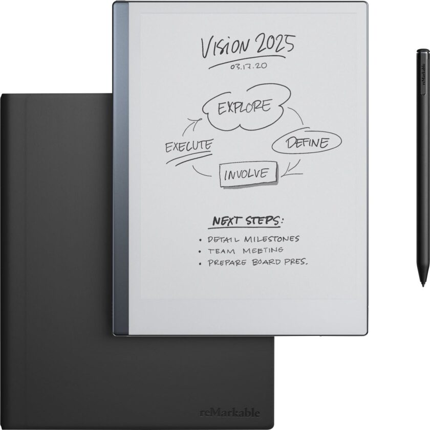 reMarkable 2 – 10.3” Paper Tablet with Marker Plus and Premium Leather Book Folio – Black