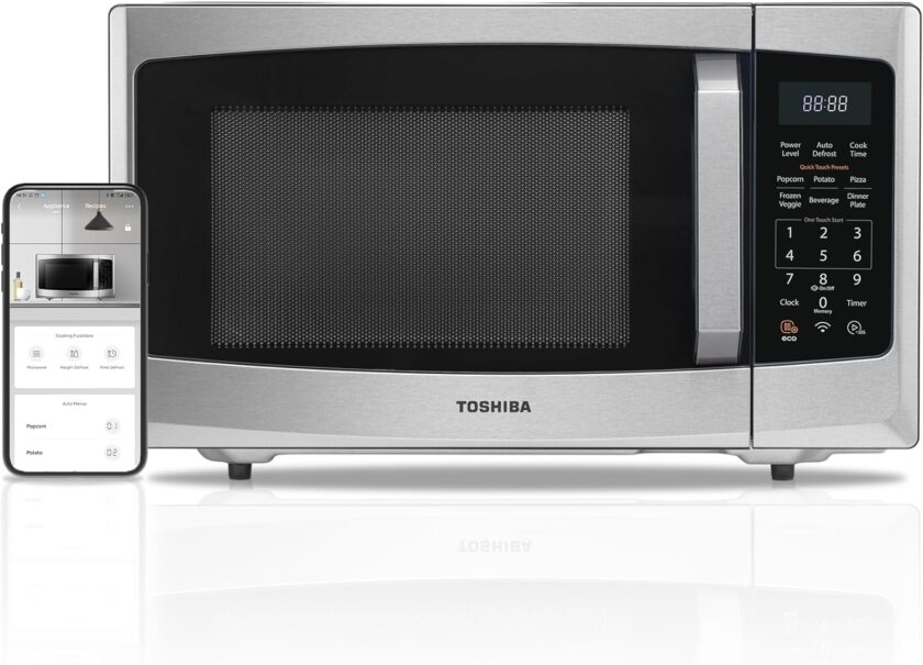 TOSHIBA 4-in-1 ML-EC42P(SS) Countertop Microwave Oven, Smart Sensor, Convection, Air Fryer Combo, Mute Function, Position Memory 13.6" Turntable, 1.5 Cu Ft, 1000W, Silver - Image 8