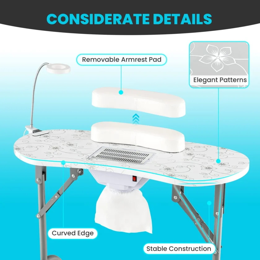 LDAILY Portable Nail Table with Electric Dust Collector - Image 4