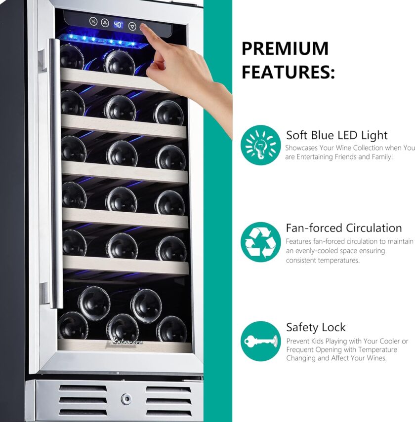 24 inch Wine Cooler, 46 Bottle - Dual Zone Built-in or Freestanding Fridge with Stainless Steel Reversible Glass Door, for Home, Kitchen, or Office. - Image 13