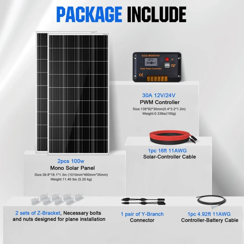 ECO-WORTHY 200 Watts 12 Volt/24 Volt Solar Panel Kit - Image 5