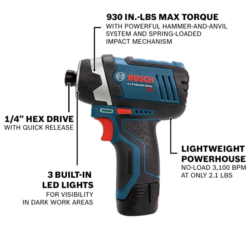 BOSCH CLPK22-120 12V Max Cordless 2-Tool 3/8 in. Drill/Driver and 1/4 in. Impact Driver Combo Kit with 2 Batteries, Charger and Case,Blue - Image 49