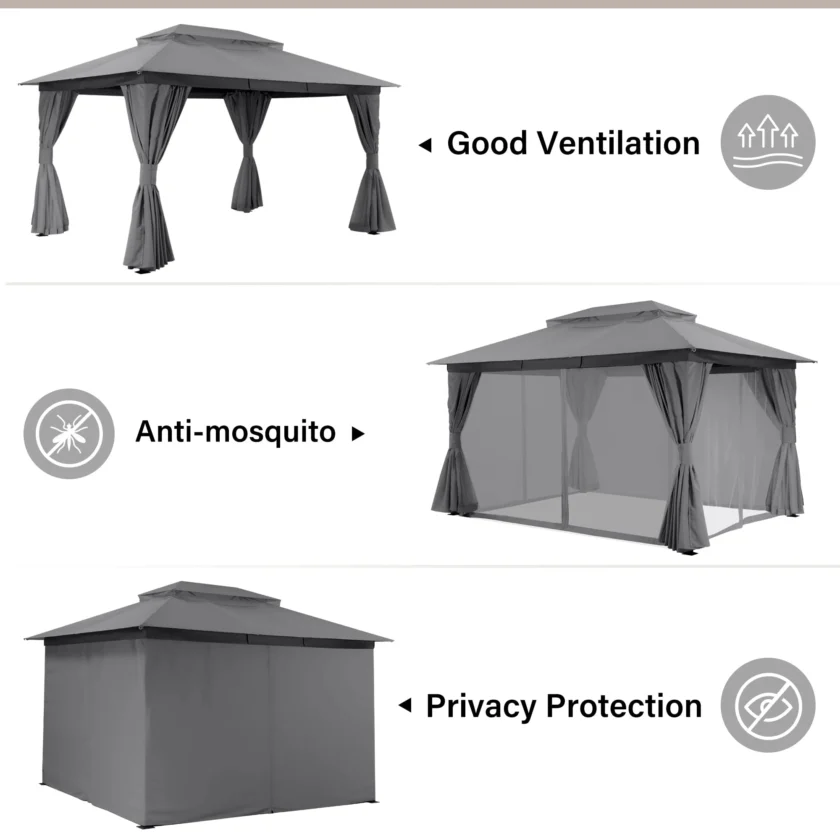 LAUSAINT HOME Outdoor Patio Gazebo 10'x13' with Expansion Bolts - Image 3