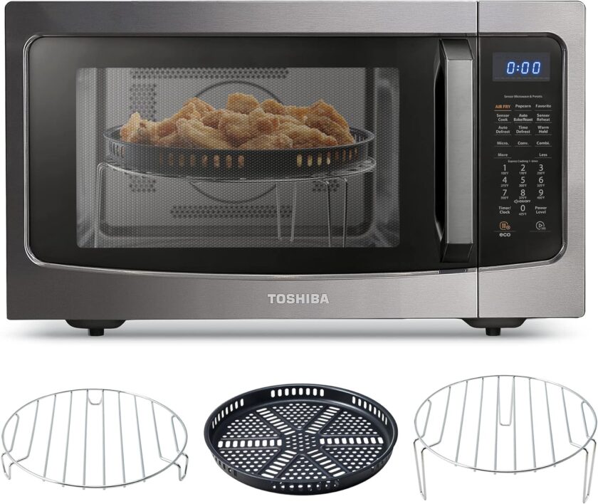 TOSHIBA 4-in-1 ML-EC42P(SS) Countertop Microwave Oven, Smart Sensor, Convection, Air Fryer Combo, Mute Function, Position Memory 13.6" Turntable, 1.5 Cu Ft, 1000W, Silver - Image 6