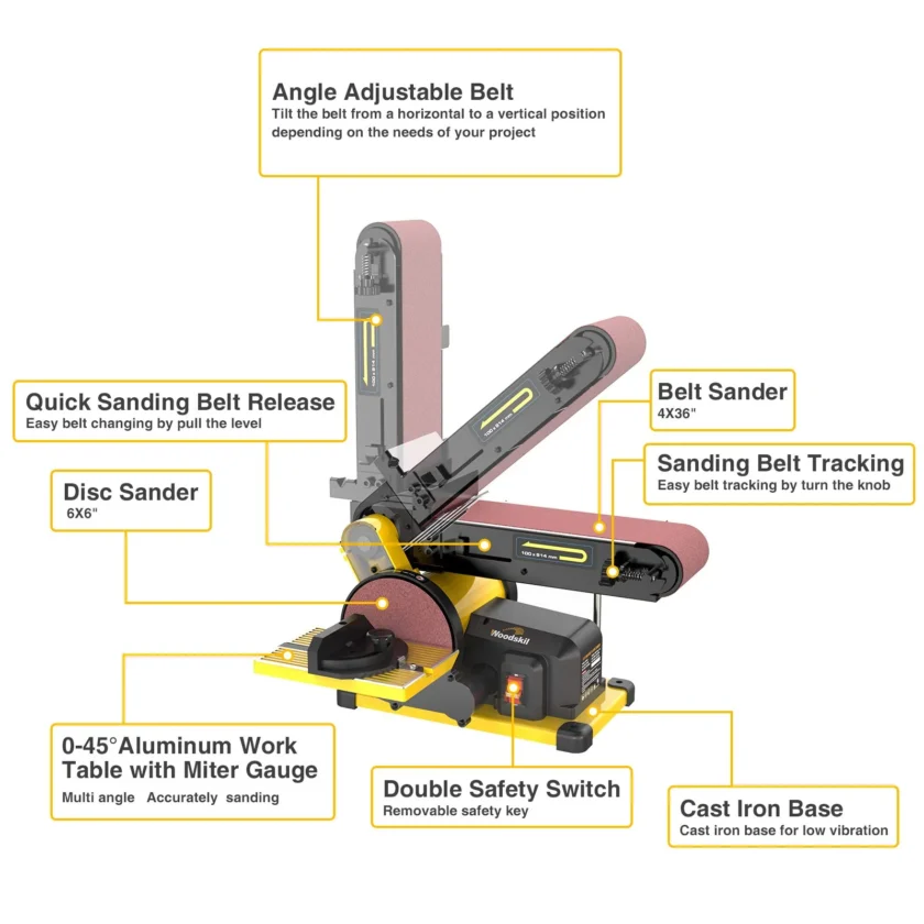 Woodskil 4.3A Belt Sander, 4 x 36 in. Belt & 6 in. Disc Sander - Image 5