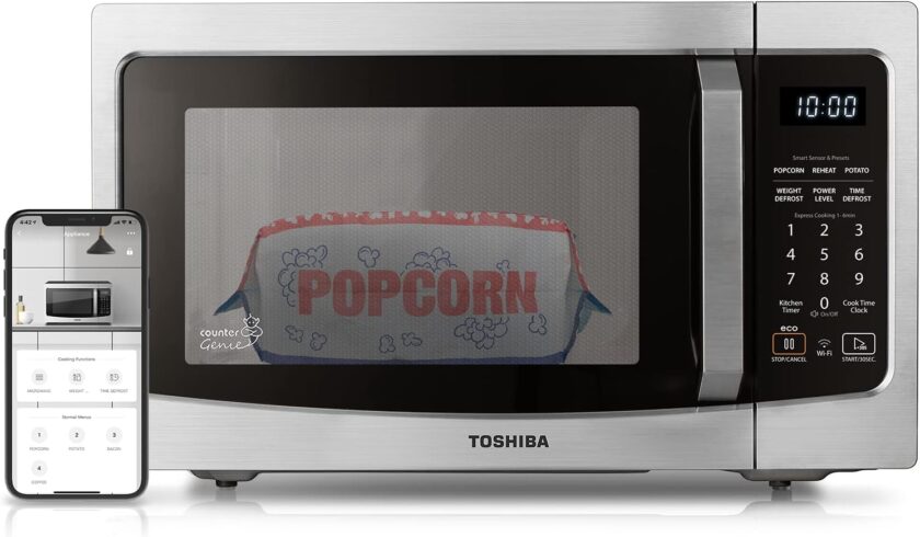 TOSHIBA 4-in-1 ML-EC42P(SS) Countertop Microwave Oven, Smart Sensor, Convection, Air Fryer Combo, Mute Function, Position Memory 13.6" Turntable, 1.5 Cu Ft, 1000W, Silver