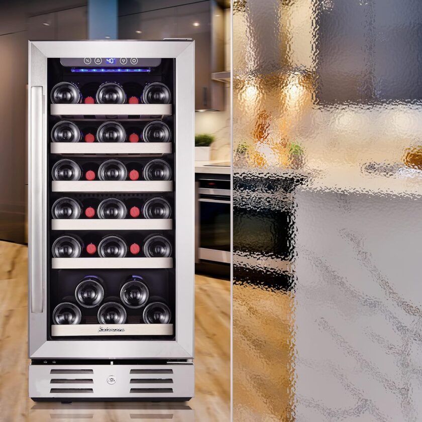 24 inch Wine Cooler, 46 Bottle - Dual Zone Built-in or Freestanding Fridge with Stainless Steel Reversible Glass Door, for Home, Kitchen, or Office. - Image 19