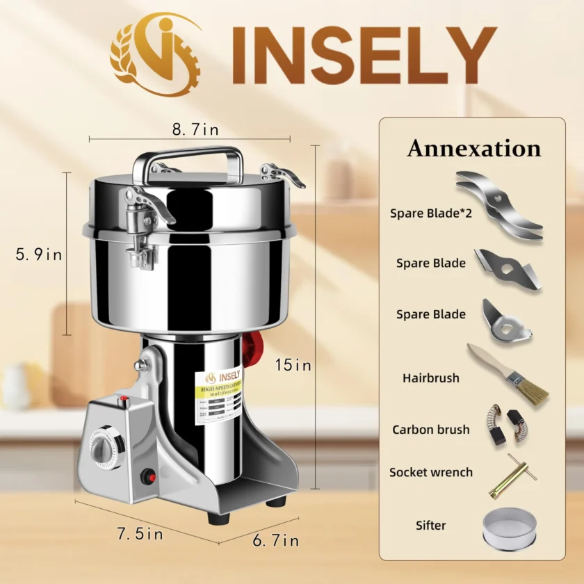 INSELY Stainless Steel 2000g High Speed Food Grain Mill Grinder - Image 6