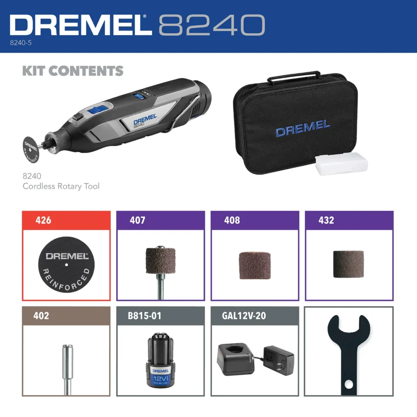 Dremel 8240 12V Cordless Rotary Tool Kit with Grip - Image 8