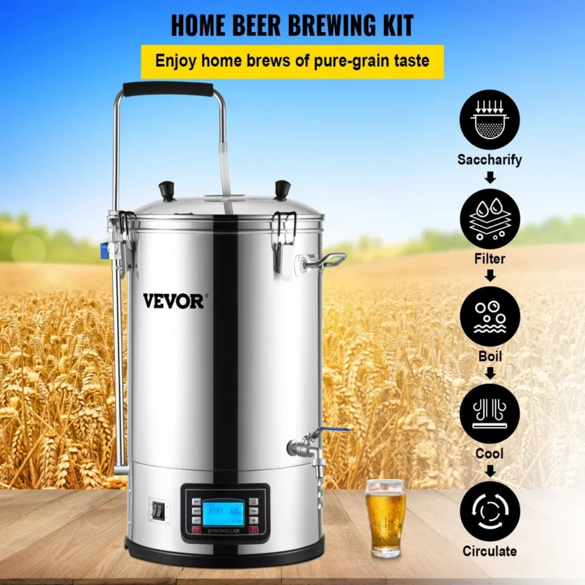 VEVOR Electric Brewing System 9.2 Gal/35 L Brewing Pot All-in-One Home Beer Brewer w/Pump - 9.6Gal - Image 5