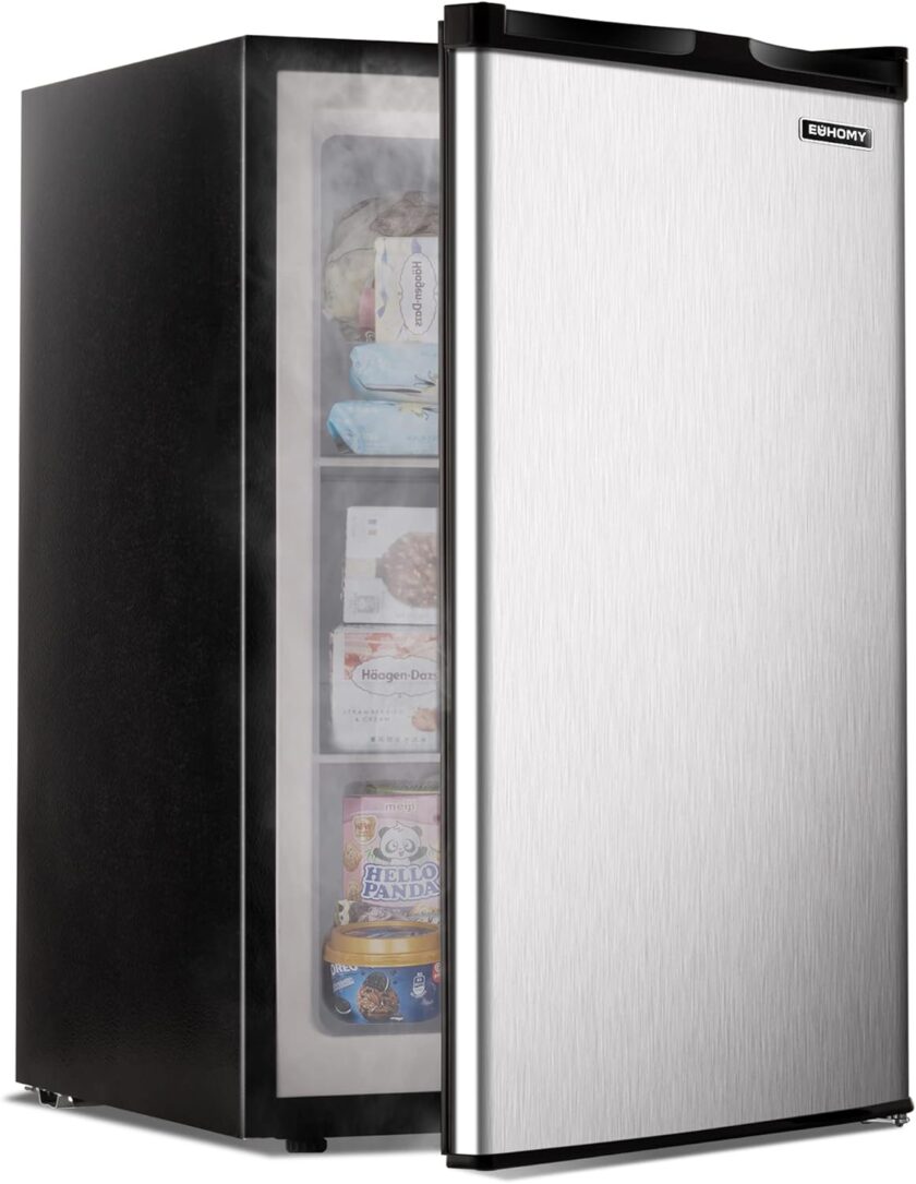 Upright freezer, 3.0 Cubic Feet, Single Door Compact Mini Freezer with Reversible Stainless Steel Door, Small freezer for Home/Dorms/Apartment/Office (Silver) - Image 2