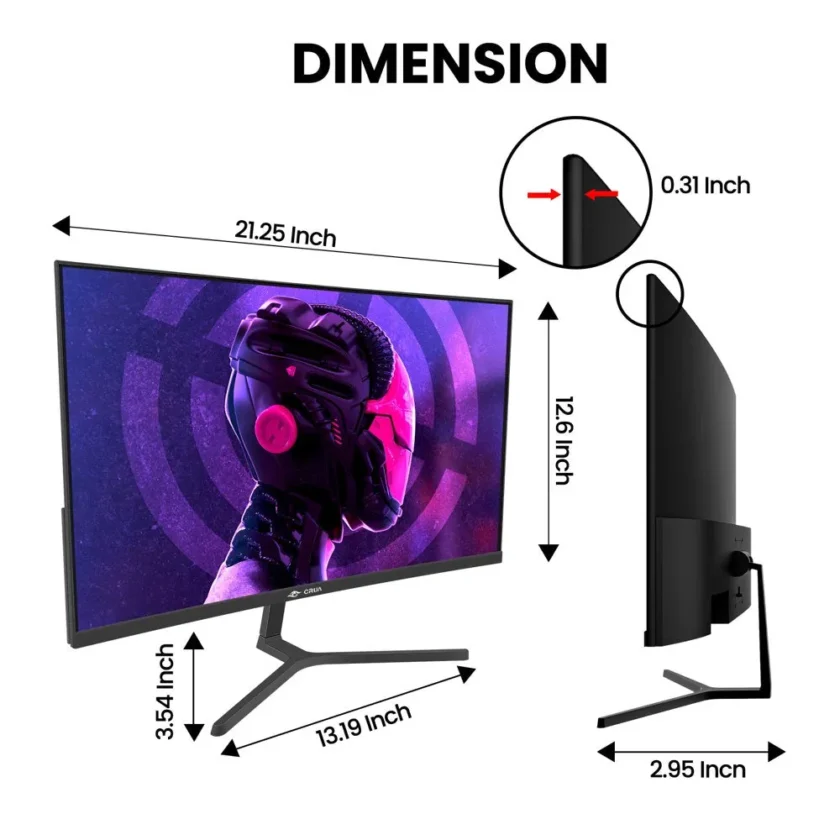 CRUA 24" 180Hz Curved Gaming Monitor - FHD 1080P Frameless Computer Monitor, AMD Freesync, Low Motion Blur,Dp&Hdmi Port, Black - Image 3