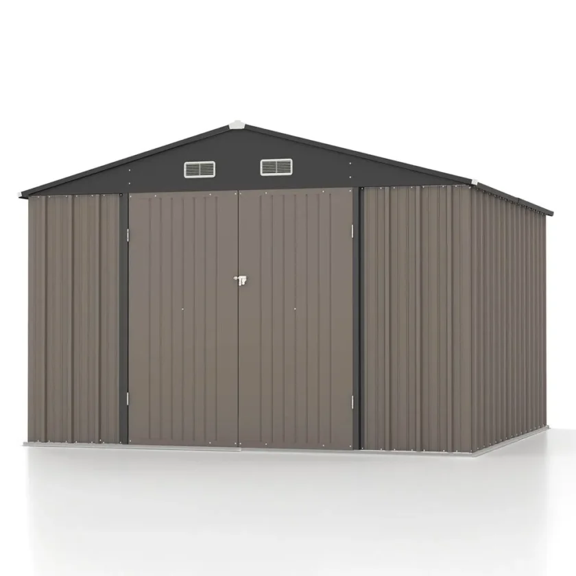 Patiowell 10 x 10 ft Outdoor Storage Metal Shed with Sloping Roof and Double Lockable Door - Image 5