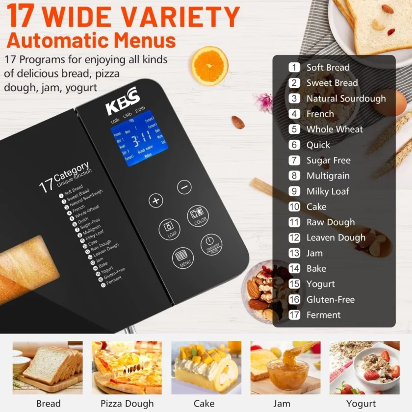 KBS 17-in-1 Stainless Steel Bread Machine with Dual Heaters - Image 7