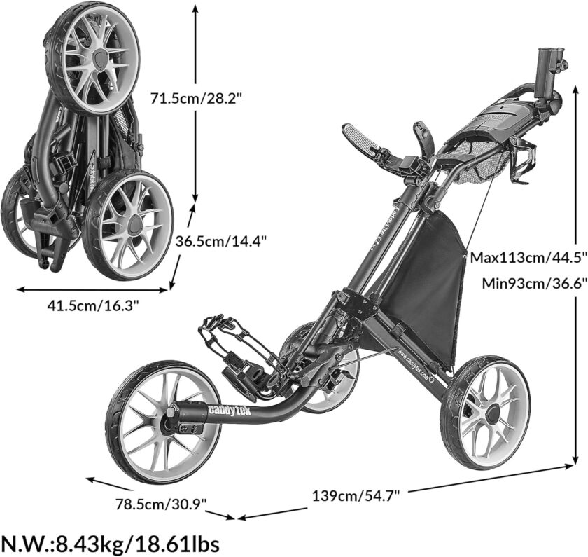 3Wheel Golf Push Cart - Golf Trolley Foldable Collapsible Lightweight Pushcart with Foot Brake - Easy to Open & Close - Image 18