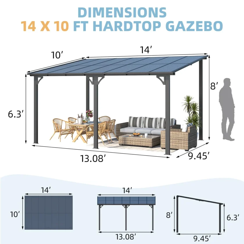 AECOJOY 14' x 10' Gazebo for Patio with Roof - Image 3