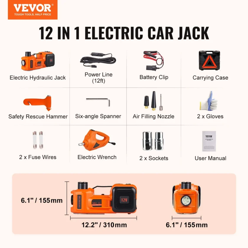 VEVOR Electric 5 Ton/11023 LBS Car Jack with Impact Wrench - Image 4