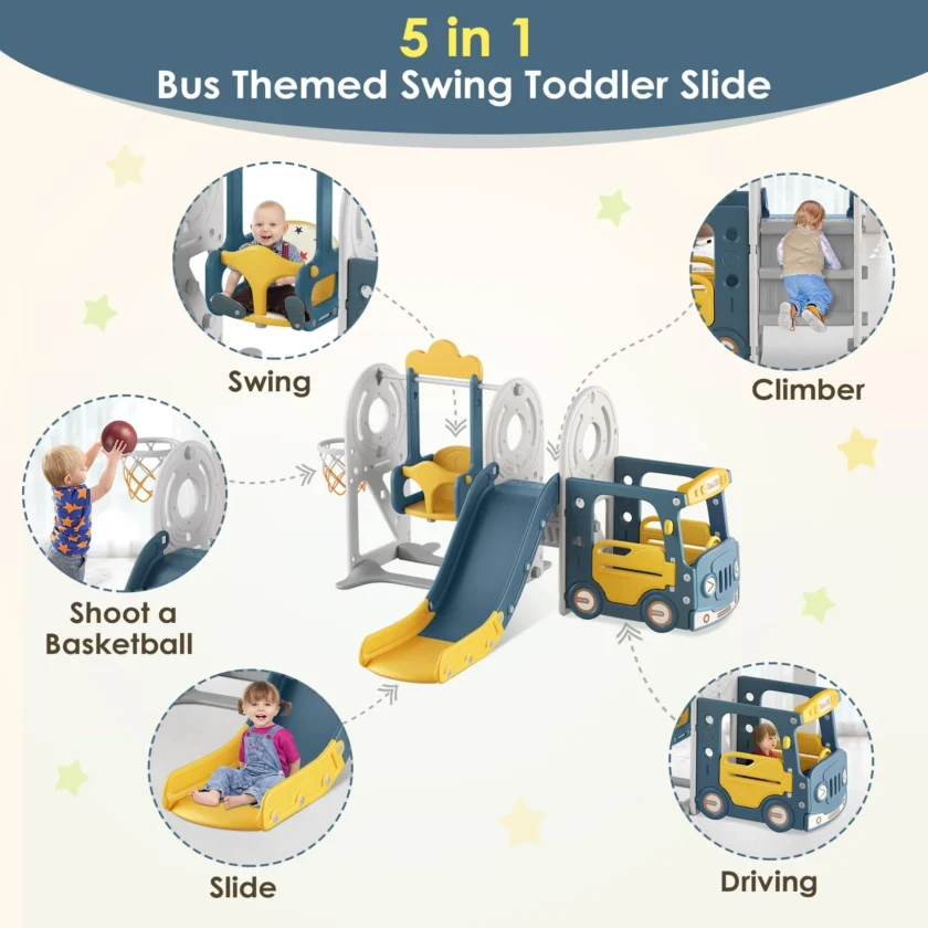 BIERUM 5 in 1 Toddler Slide and Swing Set for Toddlers Age 1-3 - Image 7