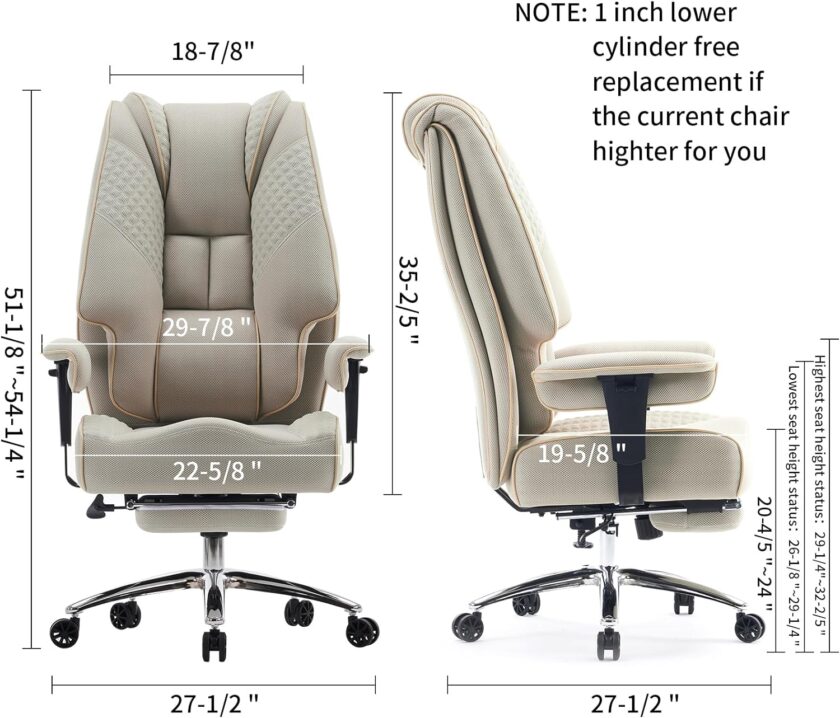 Large Tall Office Chair 400 lbs Wide Seat, Leather High Back Executive Office Chair with Footrest, Ergonomic Office Chair Lumbar Support to Relieve Lower Back Pain (Beige) - Image 21