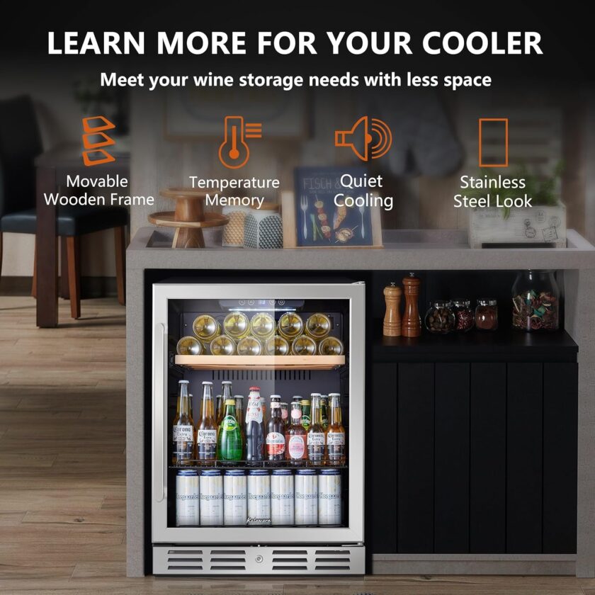 24 inch Wine Cooler, 46 Bottle - Dual Zone Built-in or Freestanding Fridge with Stainless Steel Reversible Glass Door, for Home, Kitchen, or Office. - Image 25